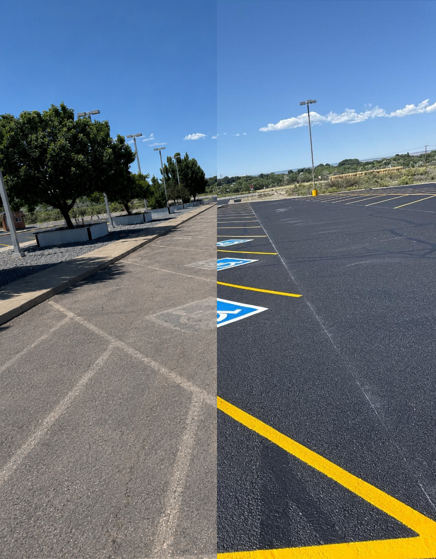 Before and after parking lot striping project